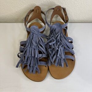 Fringe Sandals in Blue and Tan Made in Italy Size 37